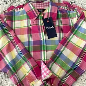 Chaps Women 3/4 Long Sleeve Plaid Shirt Colorful